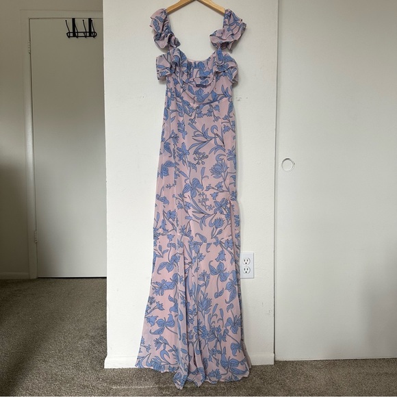Lulu’s | Adelaide Blush Floral Print Off-the-Shoulder Maxi Dress - Size S - Picture 4 of 5
